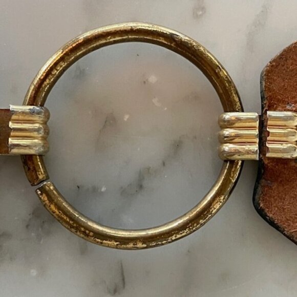 ETIENNE AIGNER Leather Gold Ring Signature Brown Vintage Belt 1515 - Picture 11 of 15